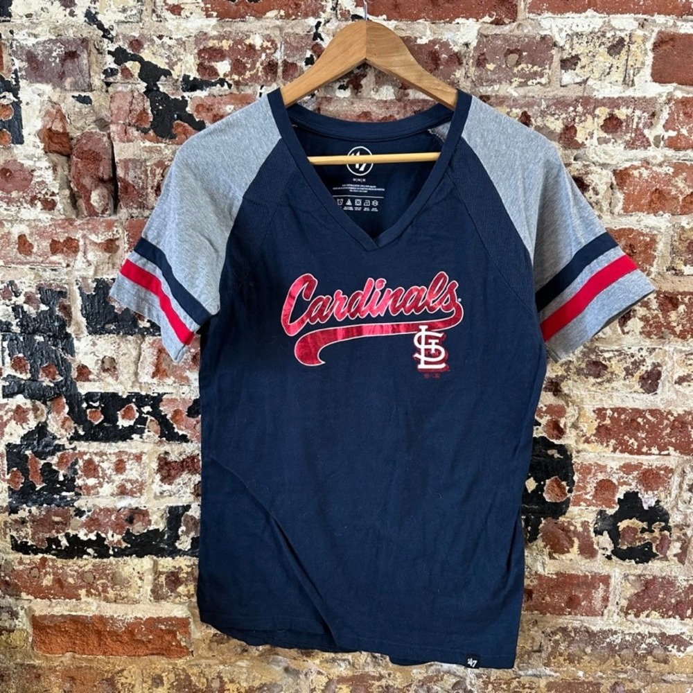 '47 Brand St. Louis Cardinals V Neck T-Shirt short sleeve Blue Tee Womens Medium